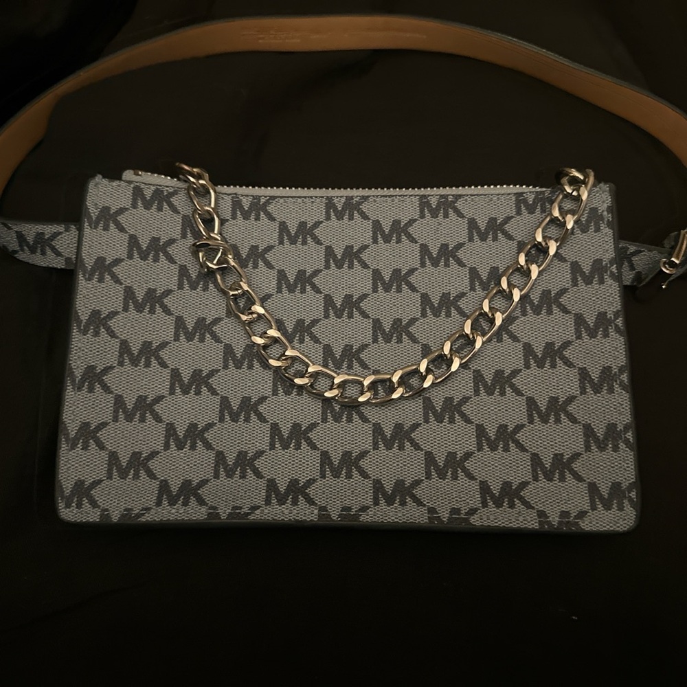 Michael Kors Monogram Gray Wristlet with Chain